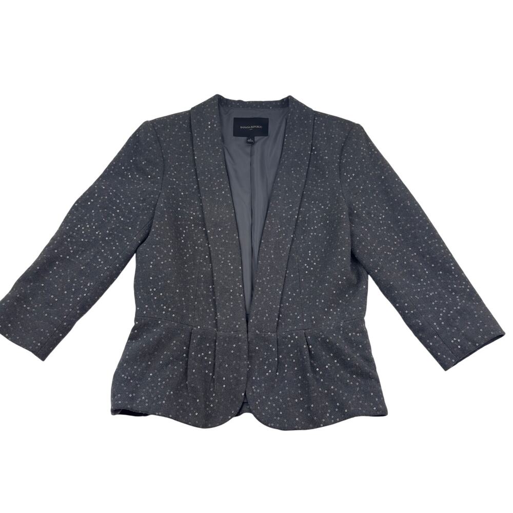 Banana Republic Flannel Peplum Dressy Embroidered Sequins Blazer Women's Size 8